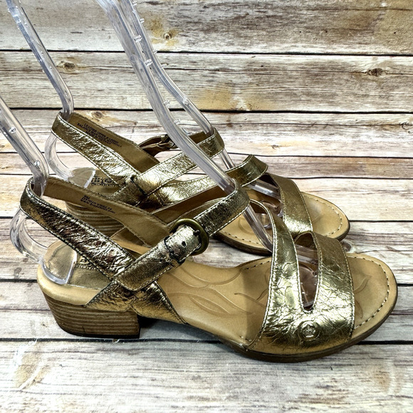 Born Womens Leather Strappy Stacked Block Heel Open Toe Sandals 9M - Picture 2 of 9